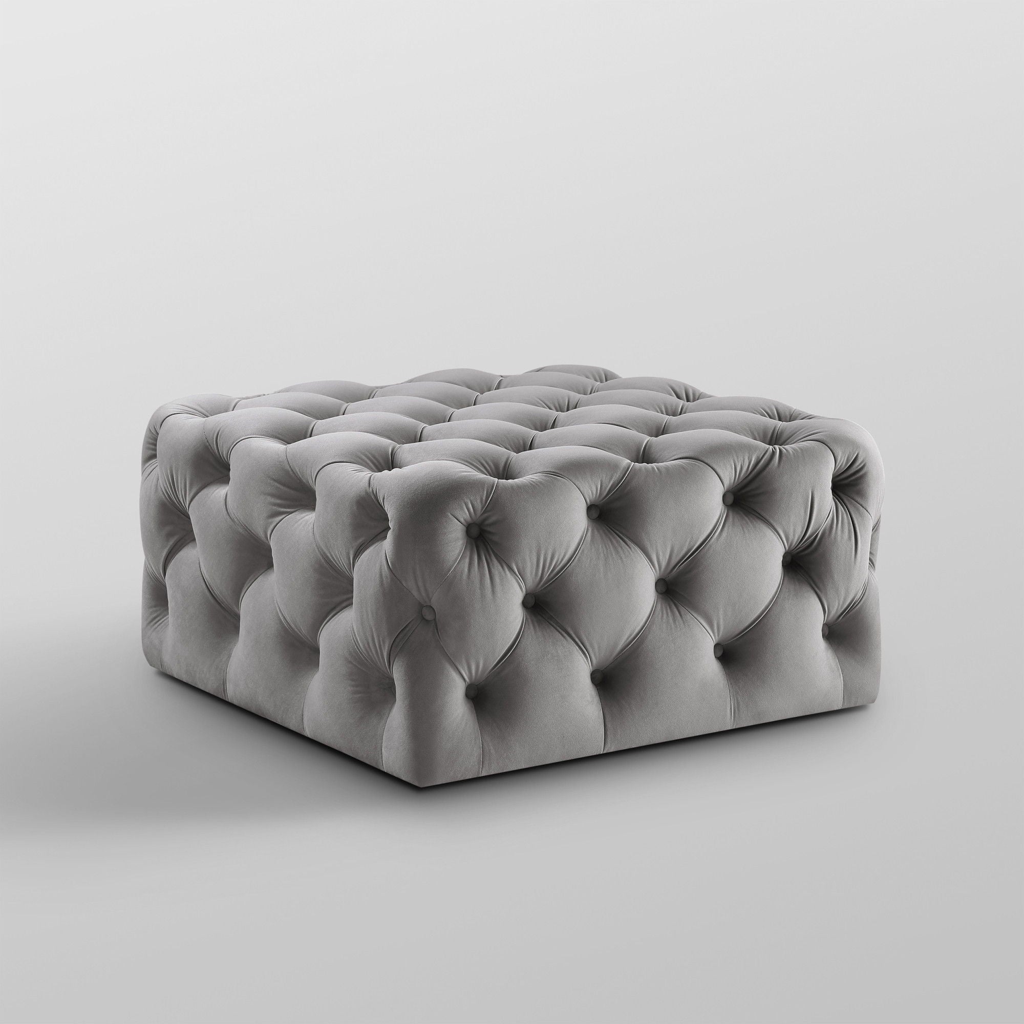 Velvet Rolling Tufted Cocktail Ottoman - Gray