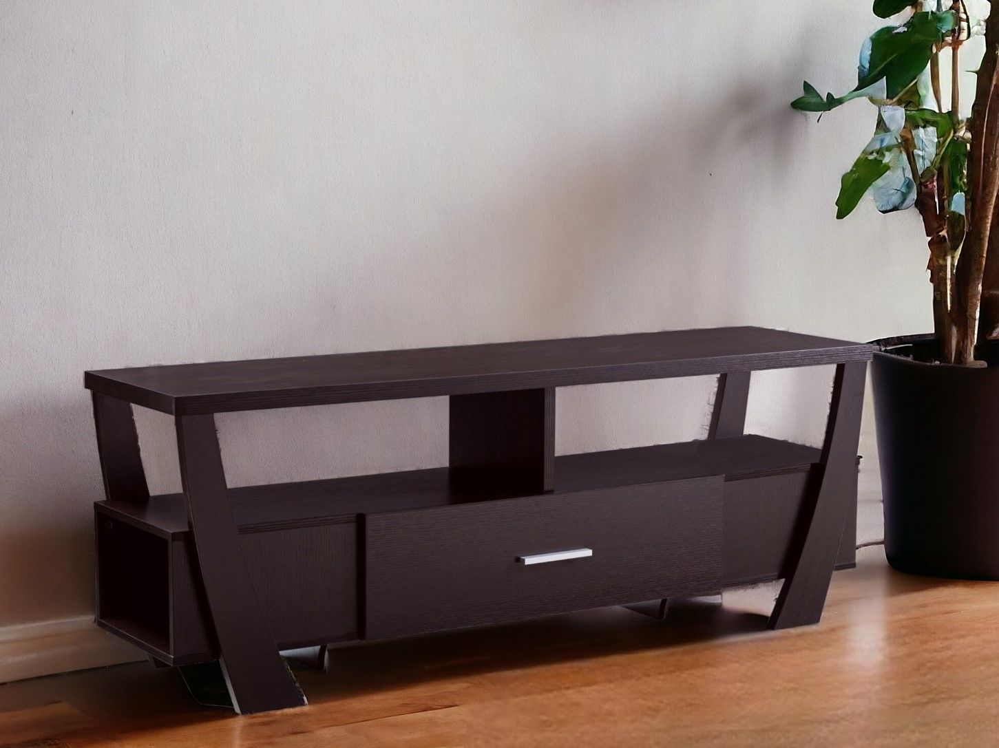 Particle Board And Mdf Cabinet Enclosed Storage TV Stand - Dark Brown