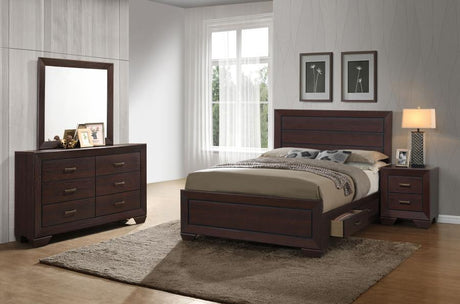 Kauffman - Transitional Storage Bed Bedroom Set Dark Brown 4 Pc. Bed, Dresser, Mirror, Nightstand Queen by CoasterEveryday | Bel Furniture