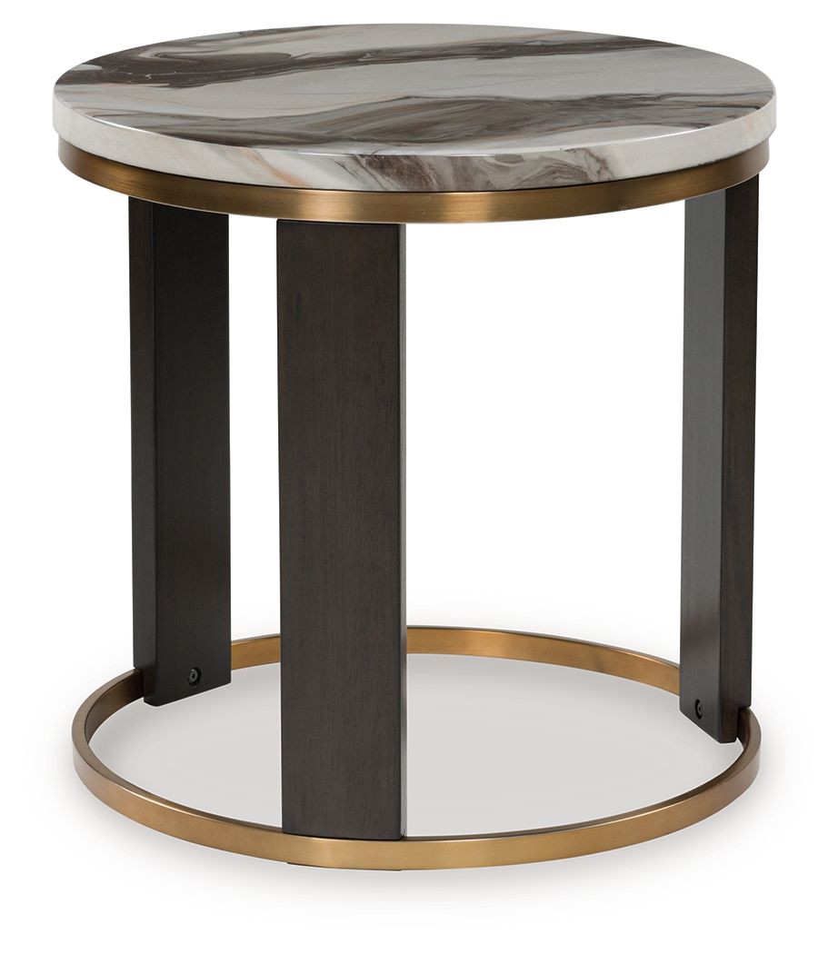 Jazmore - Brown / Brass Finish - Round End Table by Signature Design by Ashley® | Bel Furniture