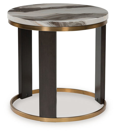 Jazmore - Brown / Brass Finish - Round End Table by Signature Design by Ashley® | Bel Furniture