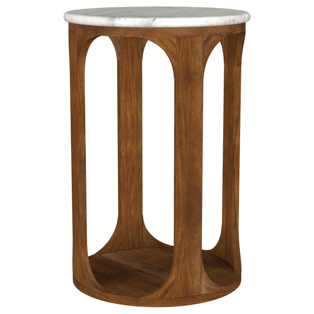 Berkeley - Round Marble Top Side Table - White And Brown by Coaster Fine Furniture | Bel Furniture