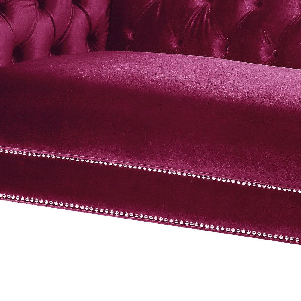 Velvet Sofa And Toss Pillows With Clear Legs - Burgundy