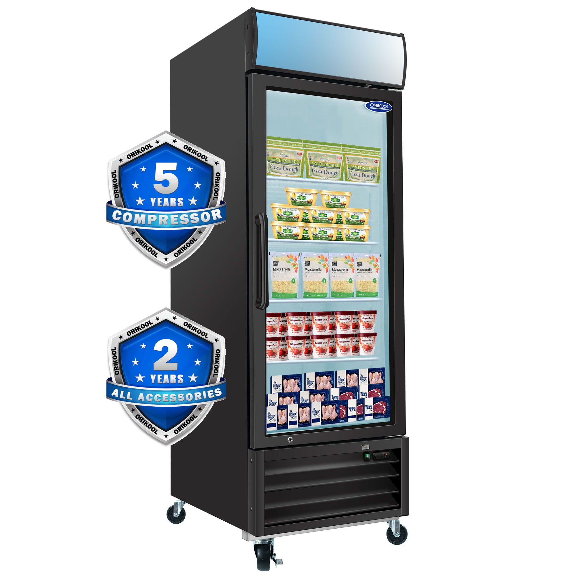 Glass Door Merchandiser Freezer Swing Door Commercial Reach-In Display Freezers With LED Top Panel Upright Freeze Storage