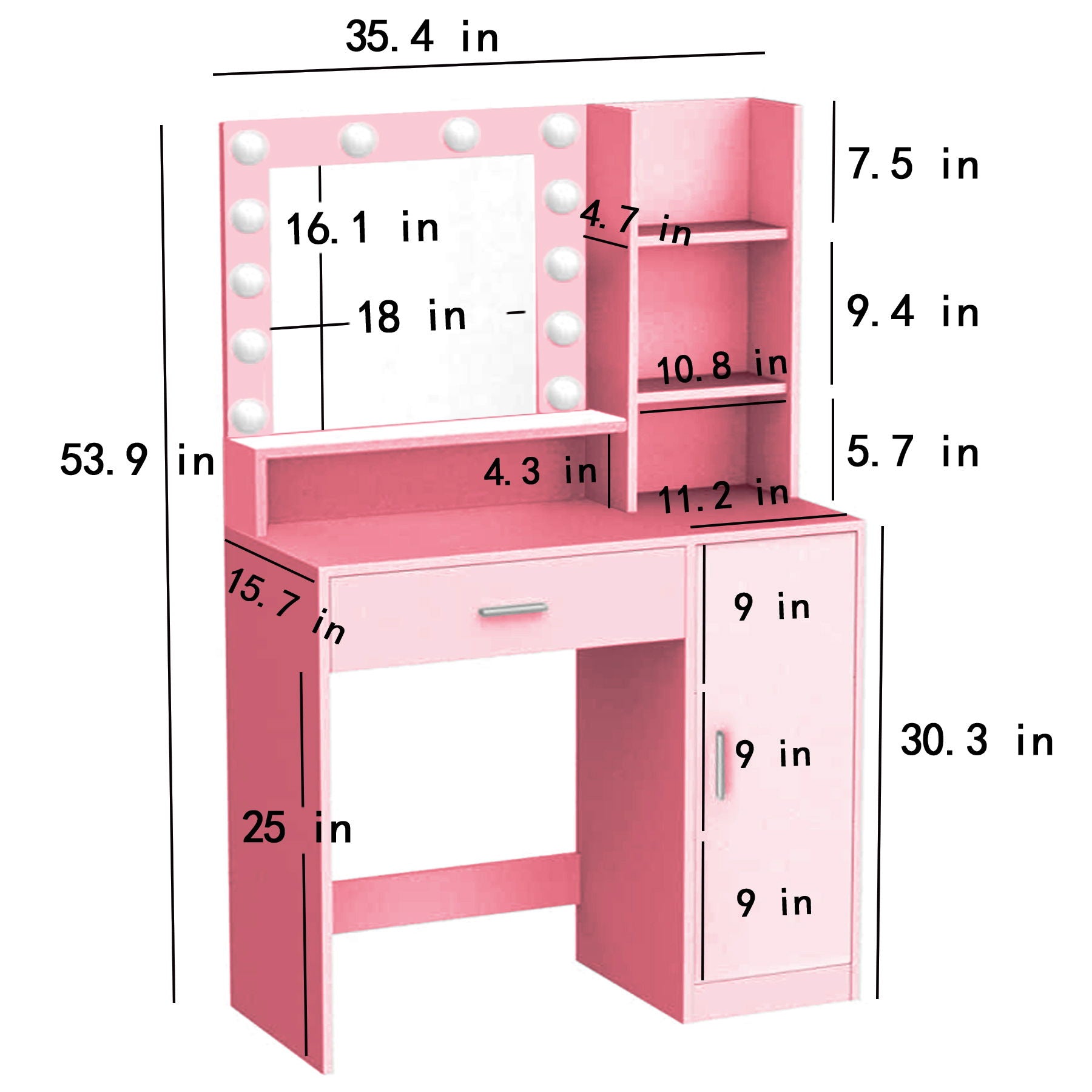 Vanity Desk With Mirror & Light, Large Drawer Three Level Storage Dresser, 3 Lighting Modes Adjustable Brightness, Bedroom Dressing Table