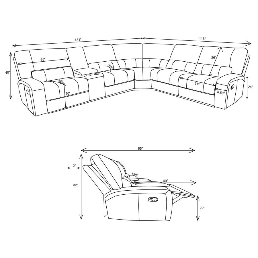 Brunson - 3 Piece Upholstered Reclining Sectional Sofa - Brown