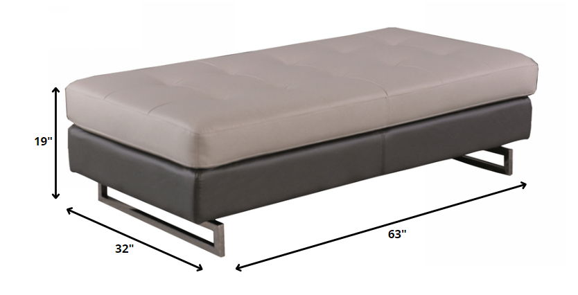 Faux Leather Ottoman - Taupe / Silver