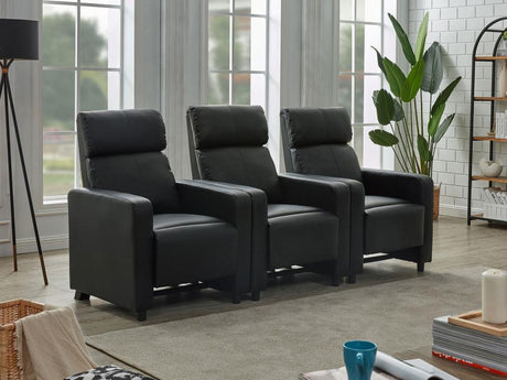 Toohey - Upholstered Tufted Recliner Living Room Set Black 3 Pc. 3 Seats by CoasterEveryday | Bel Furniture