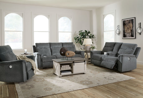 Barnsana - Reclining Living Room Set Dark Gray 3 Pc. - Power Reclining Sofa, Power Reclining Loveseat, Power Rocker Recliner by Signature Design by Ashley® | Bel Furniture