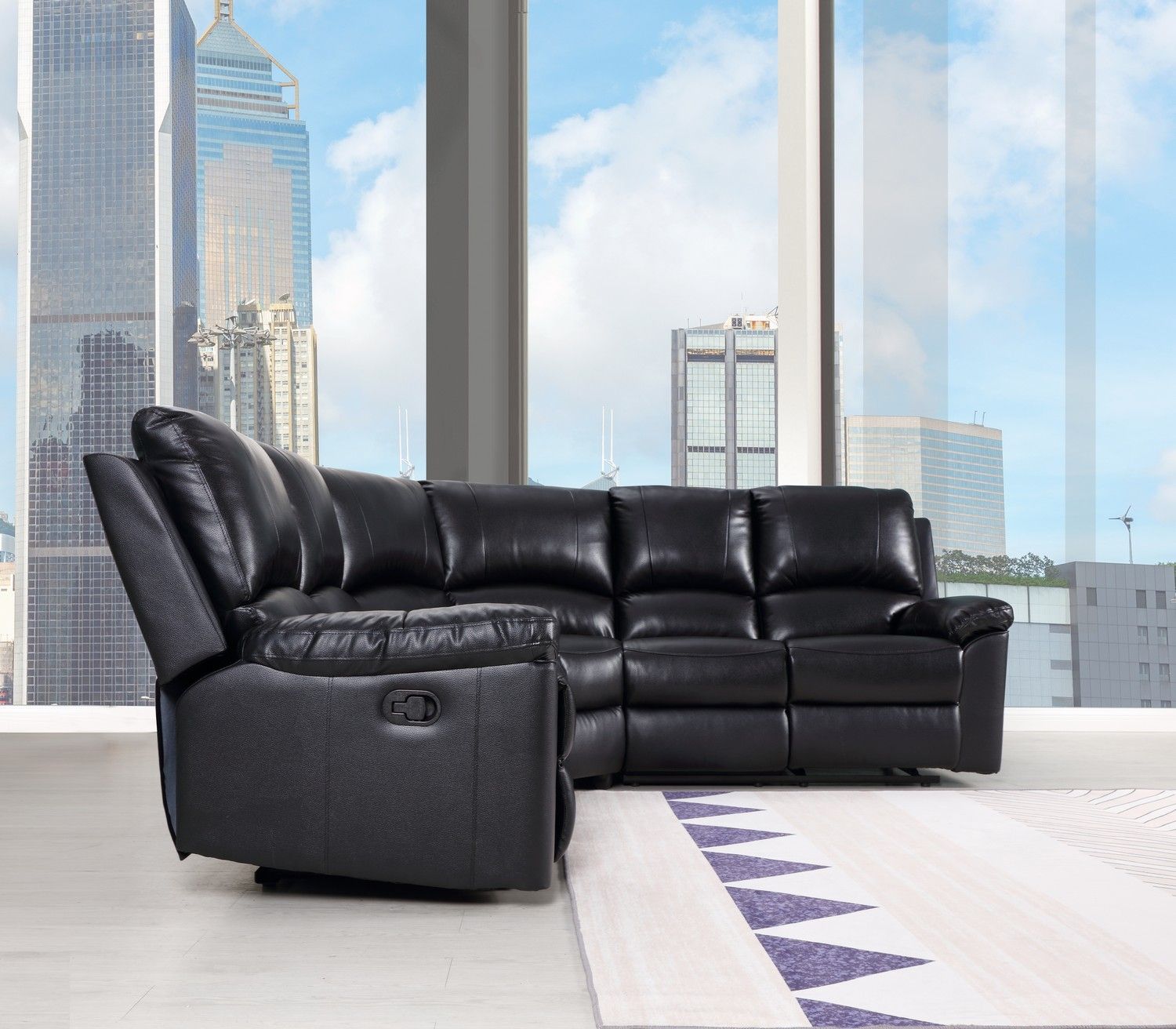 Polyester Blend Reclining U Shaped Three Piece Corner Sectional - Black