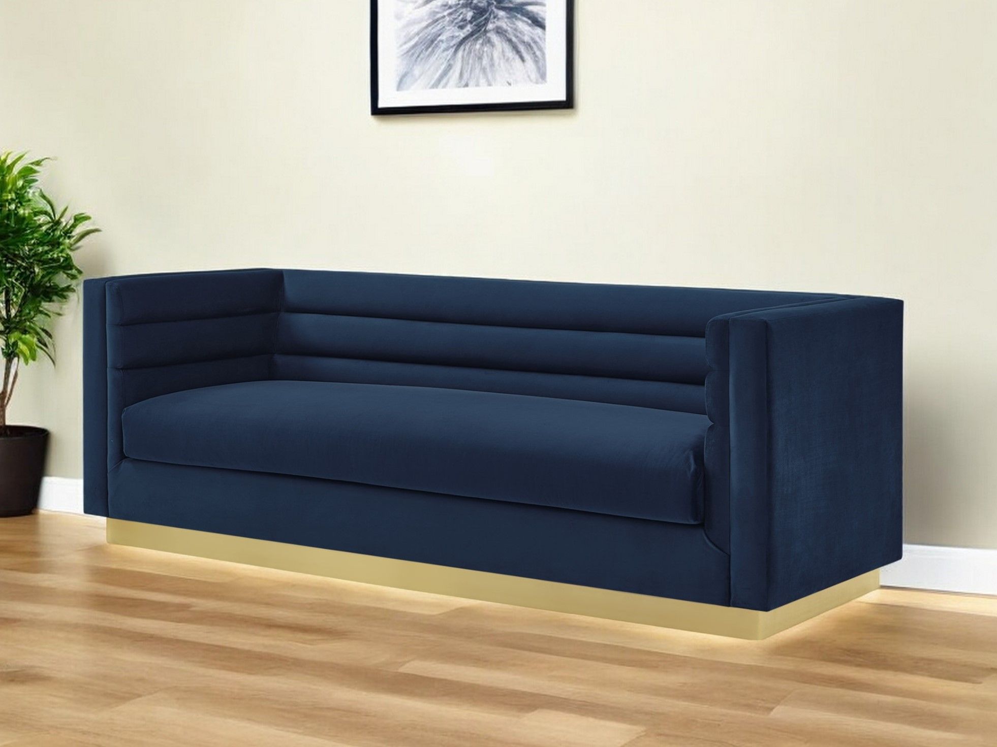 Velvet Sofa With Legs - Navy Blue