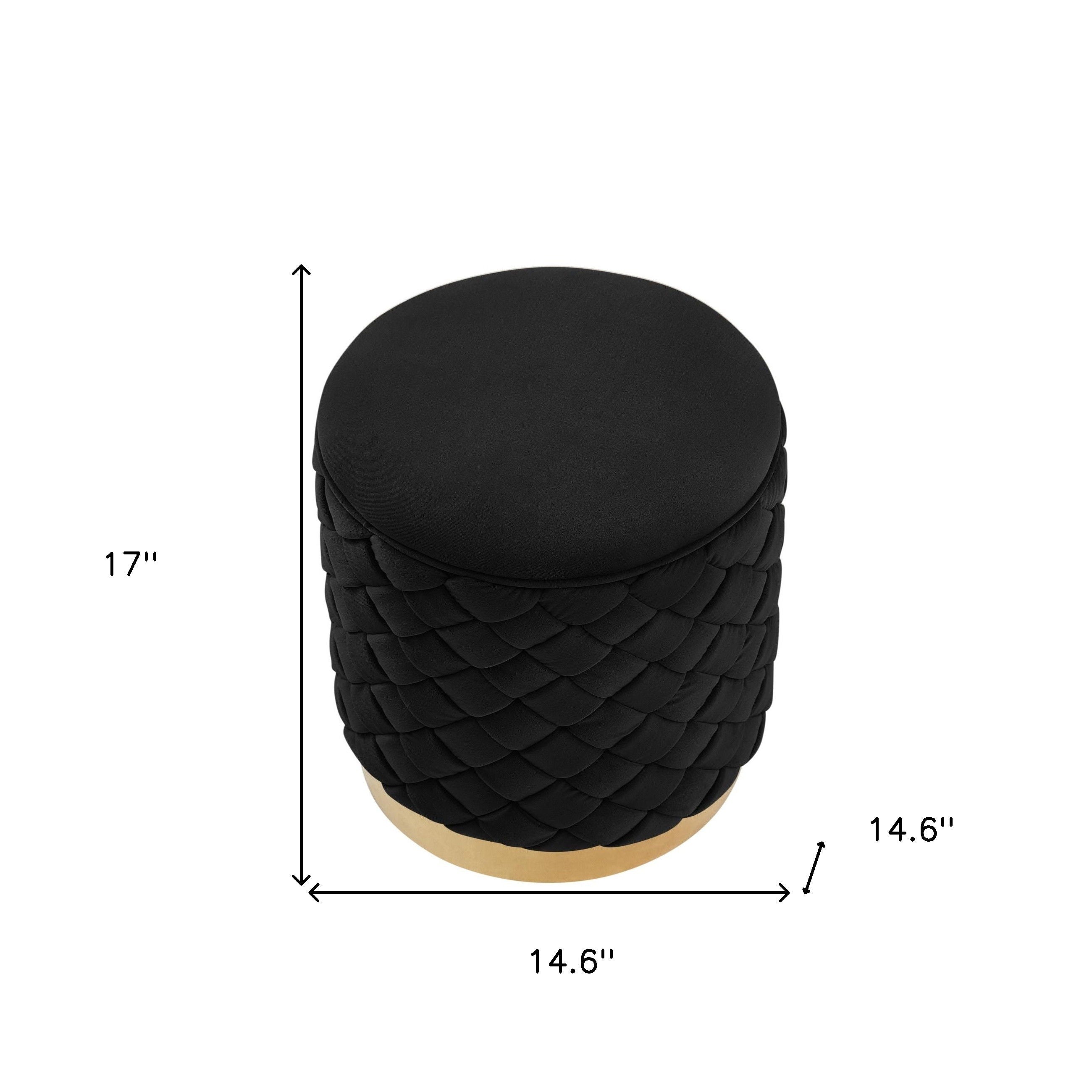 Velvet Round Ottoman - Black / Gold