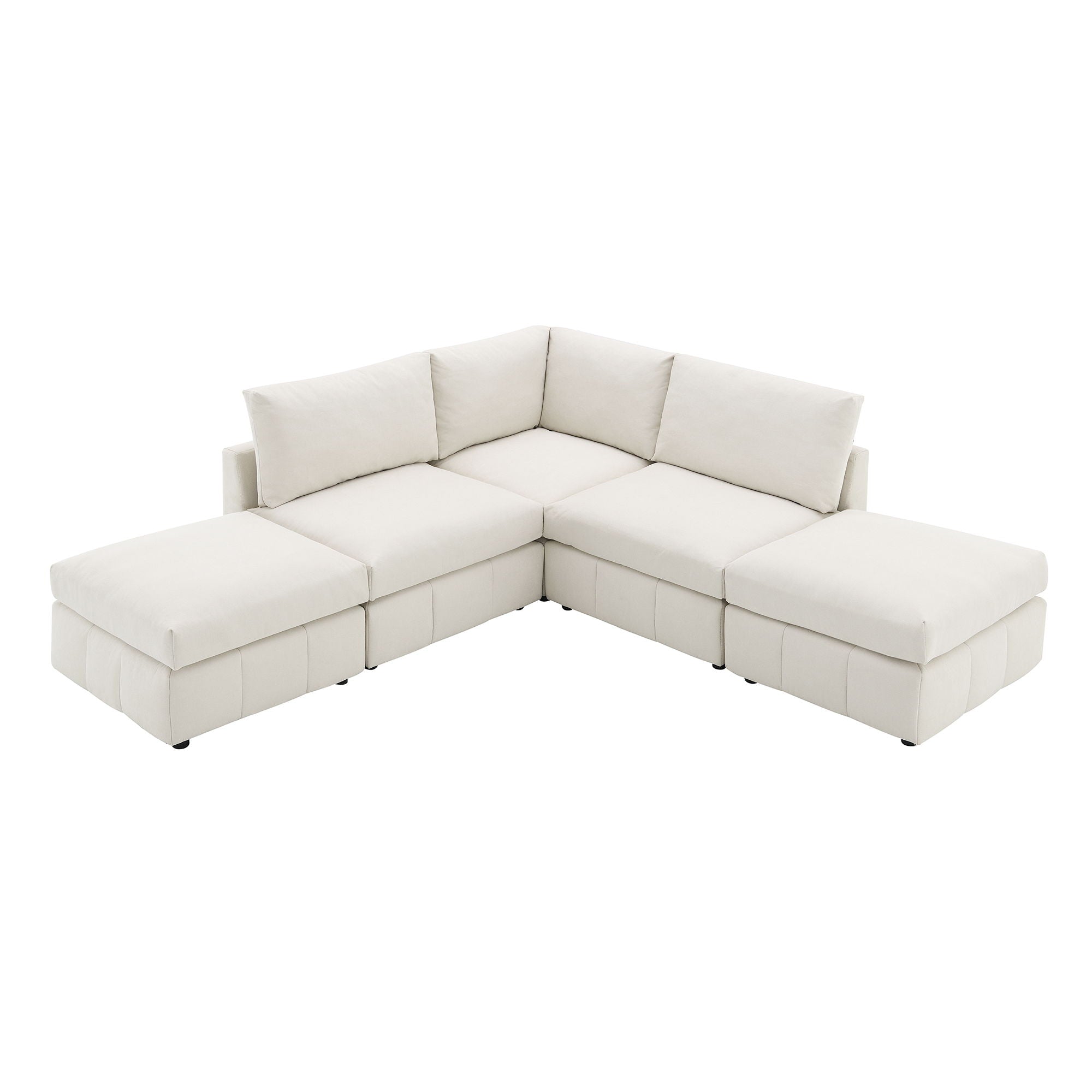 Modern Sectional Sofa With Vertical Stripes, 5 Seat Armless Couch Set With Convertible Ottomans, Various Combinations, L-Shape Indoor Furniture For Living Room