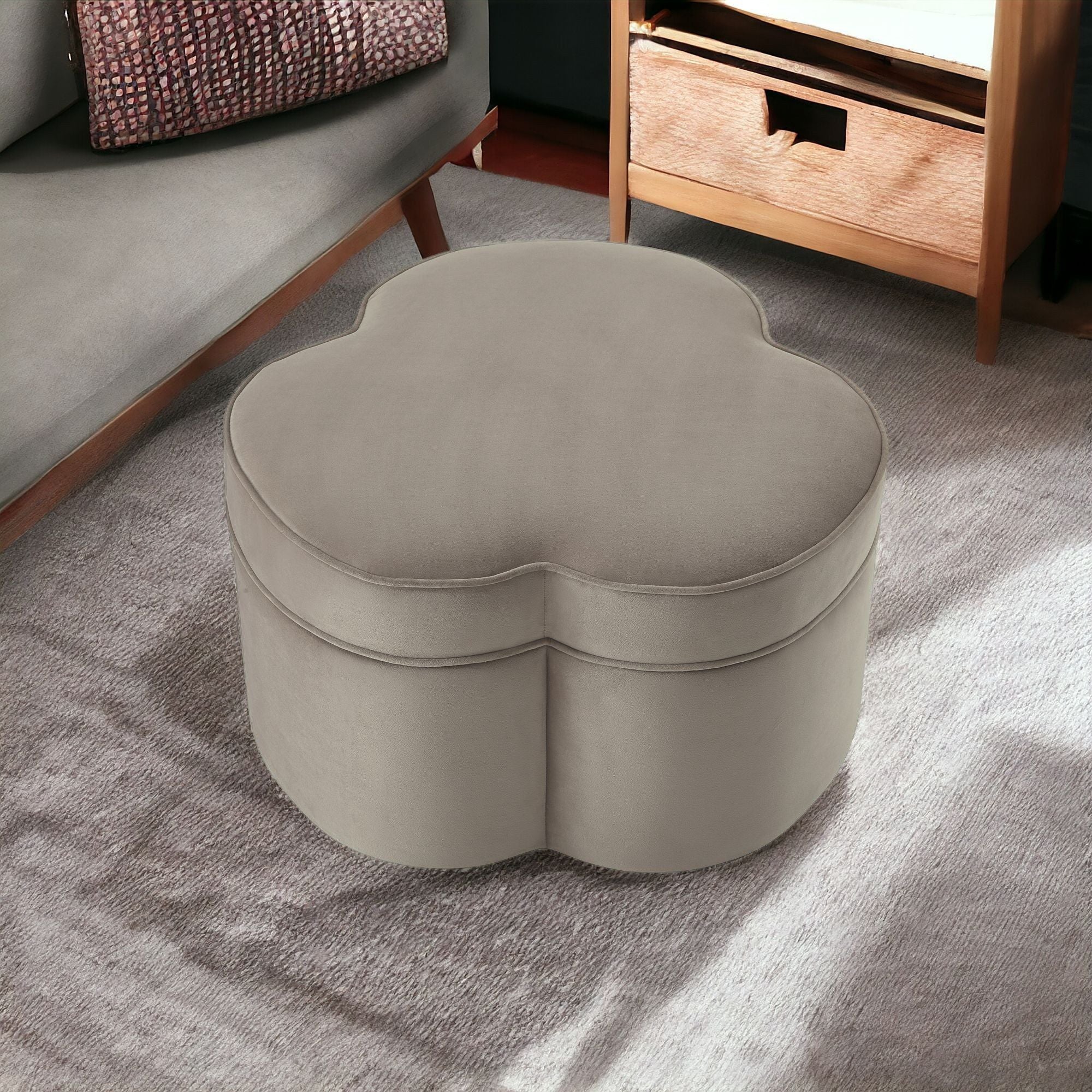 Velvet Specialty Cocktail Ottoman - Taupe