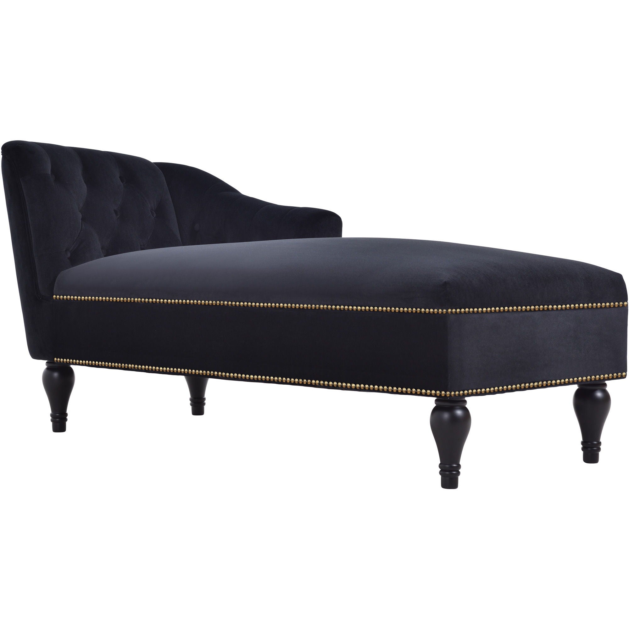 Velvet Chaise Lounge, Button Tufted Right Arm Facing Lounge Chair With Nailhead Trim & Solid Wood Legs For Living Room Or Office, Sleeper Lounge Sofa - Black