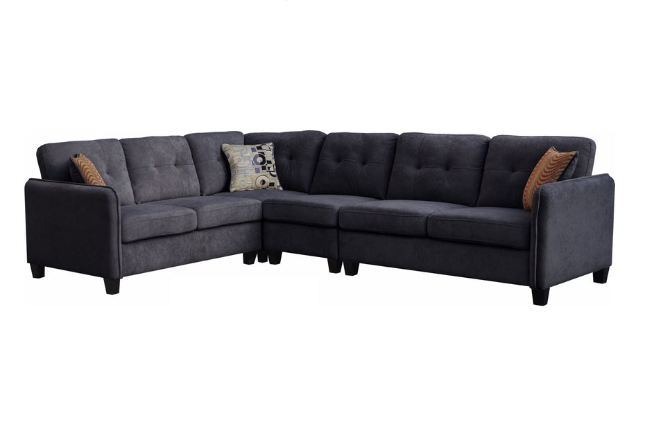 Archie - Velvet 6 Seater Sectional Sofa - Black