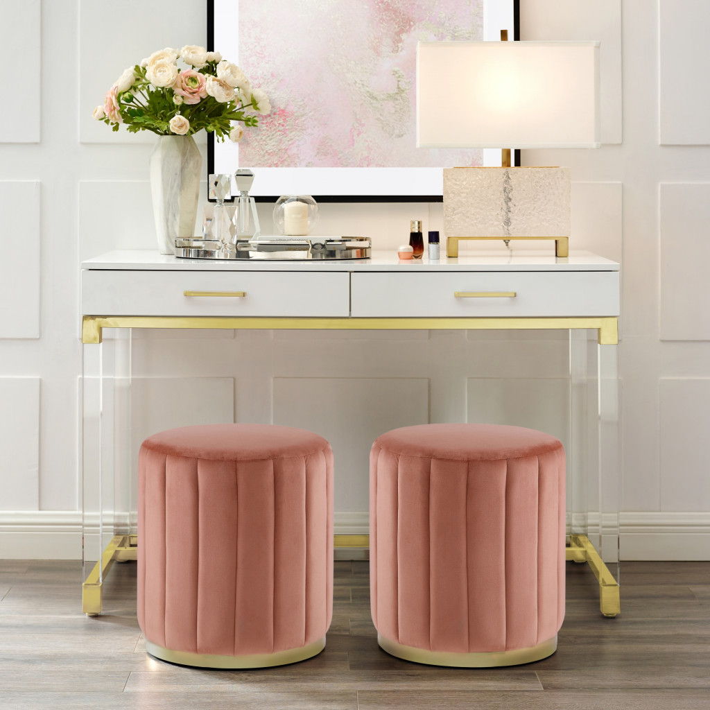 Velvet Round Ottoman - Blush / Gold