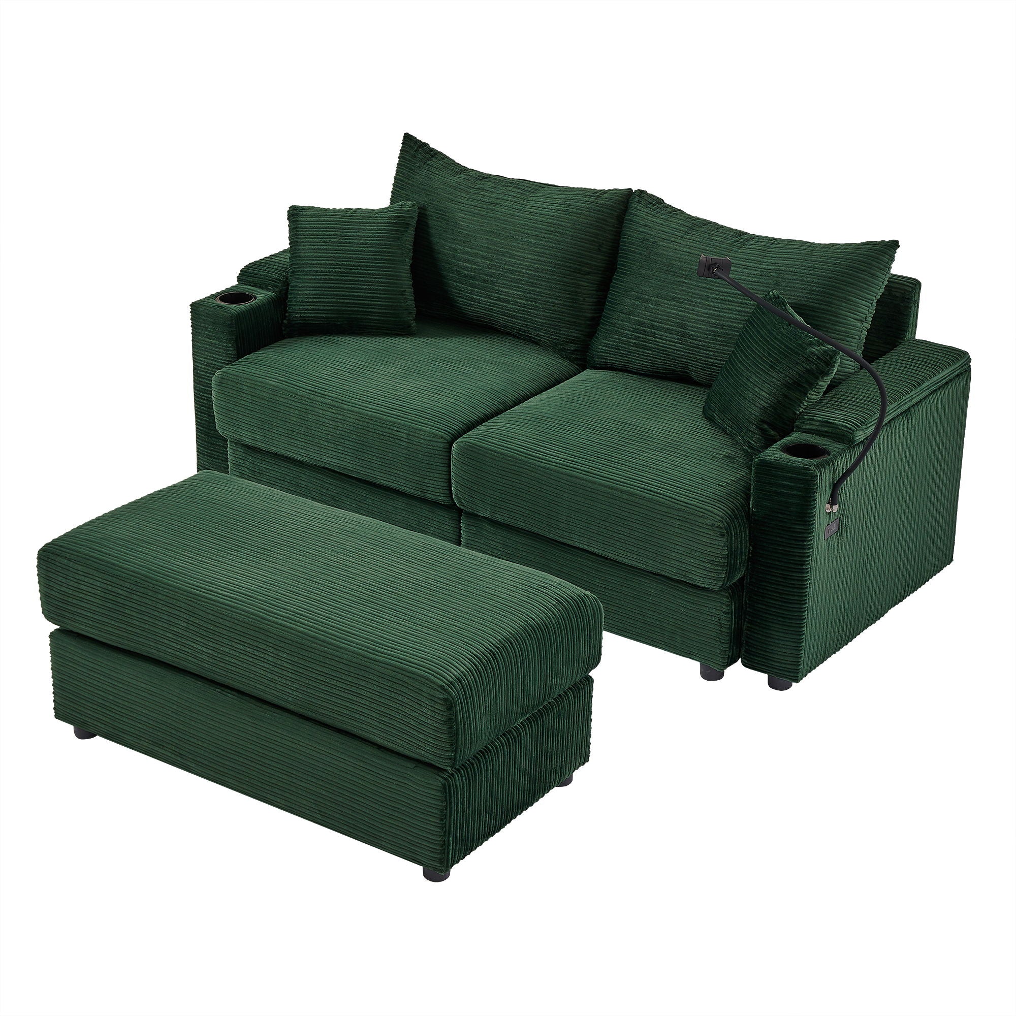 Modern Style Loveseat Sofa Sectional Sofa Couch With Storage Space, A Movable Ottoman, Two USB Ports, Two Cup Holders, A Phone Holder For Living Room