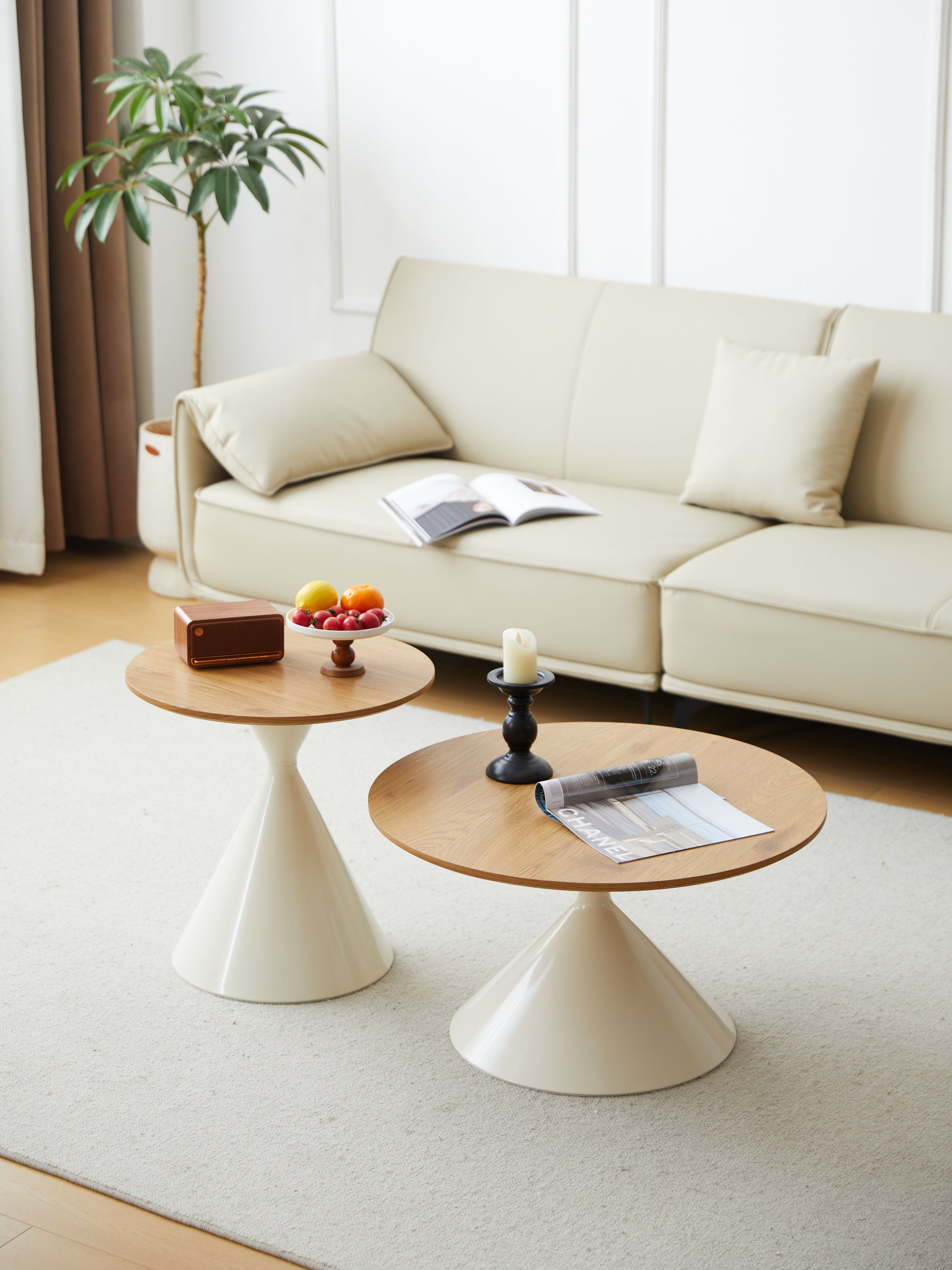 Round Coffee Table - Brown / White