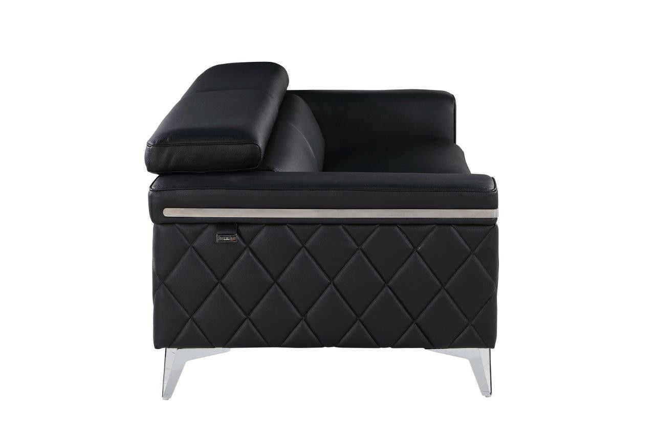 Sofa With Silver Legs Italian Leather - Black