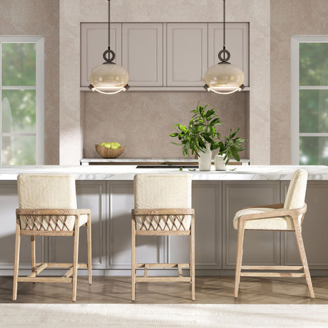 Arizona - Solid Ash Upholstered Counter Stool With Rope Detail - Creme De La Creme White by Jennifer Taylor Home | Bel Furniture