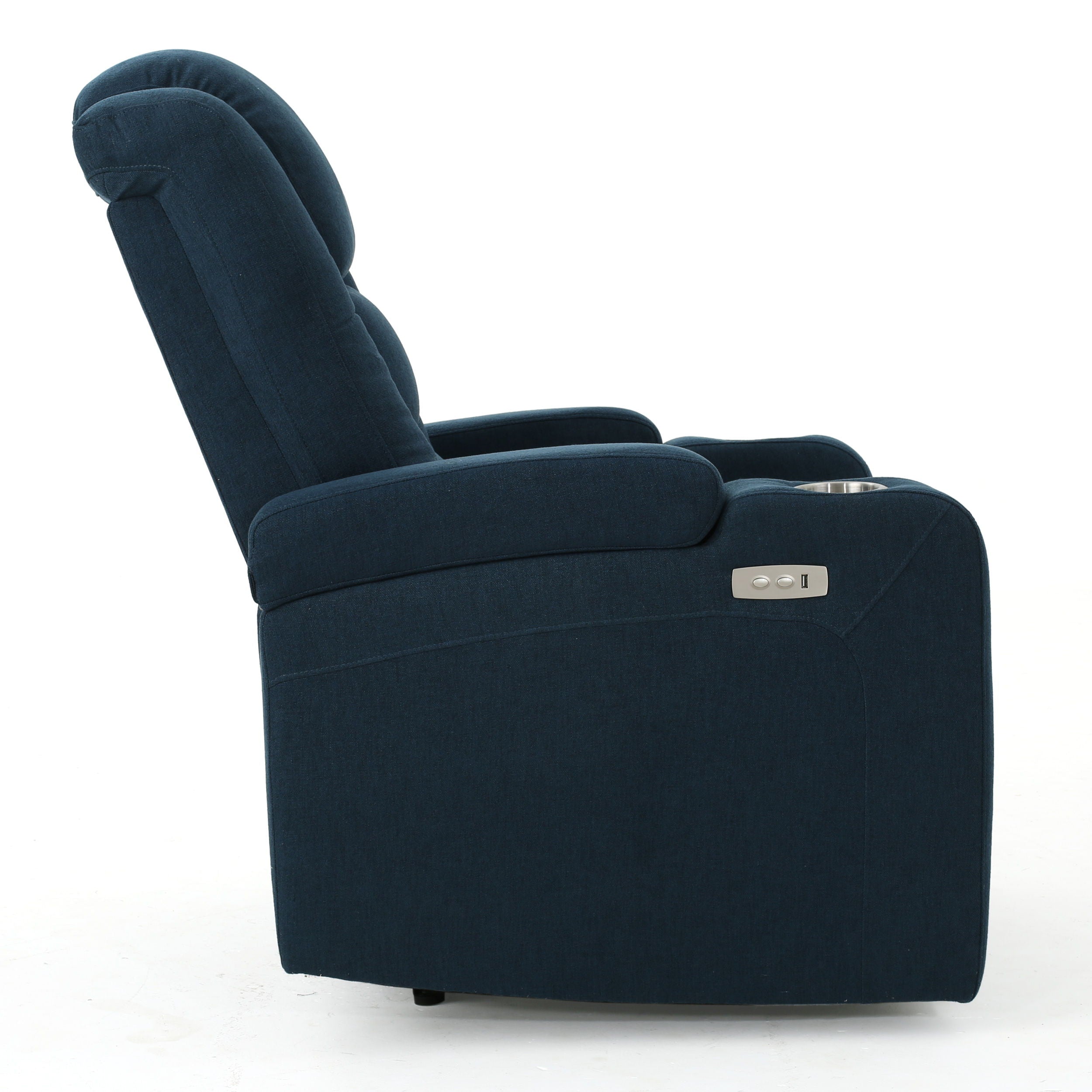 Wide - Power Standard Recliner Chair With Arm Storage With USB - Navy Blue