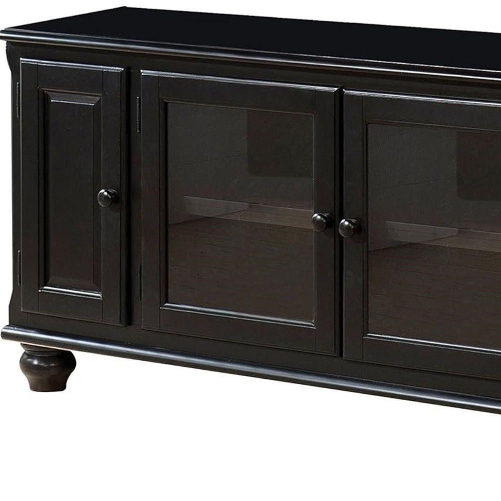 Wood Glass Veneer (Melamine) TV Stand - Black