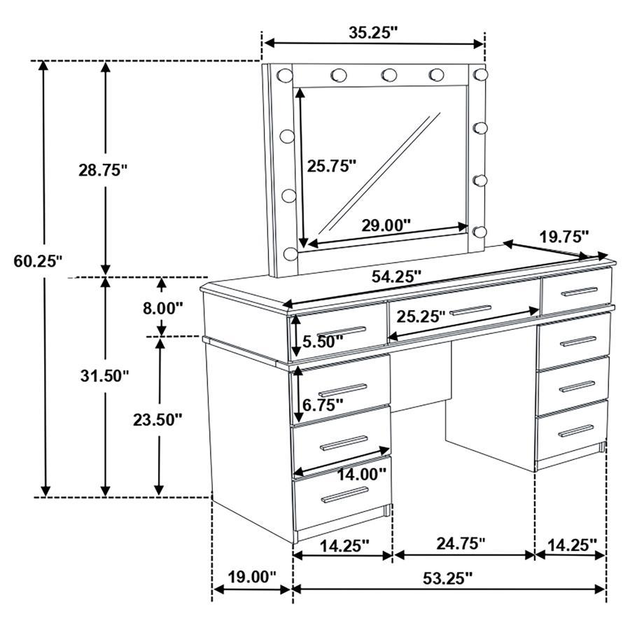 Felicity - 9-Drawer Vanity Table With Lighted Mirror - Glossy White