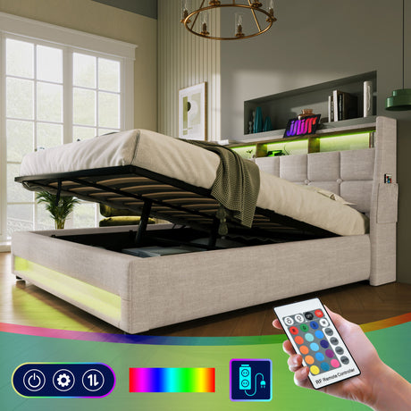 Upholstered Platform Bed With A Hydraulic Storage System, LED And USB Charging (Without Mattress) - view 21