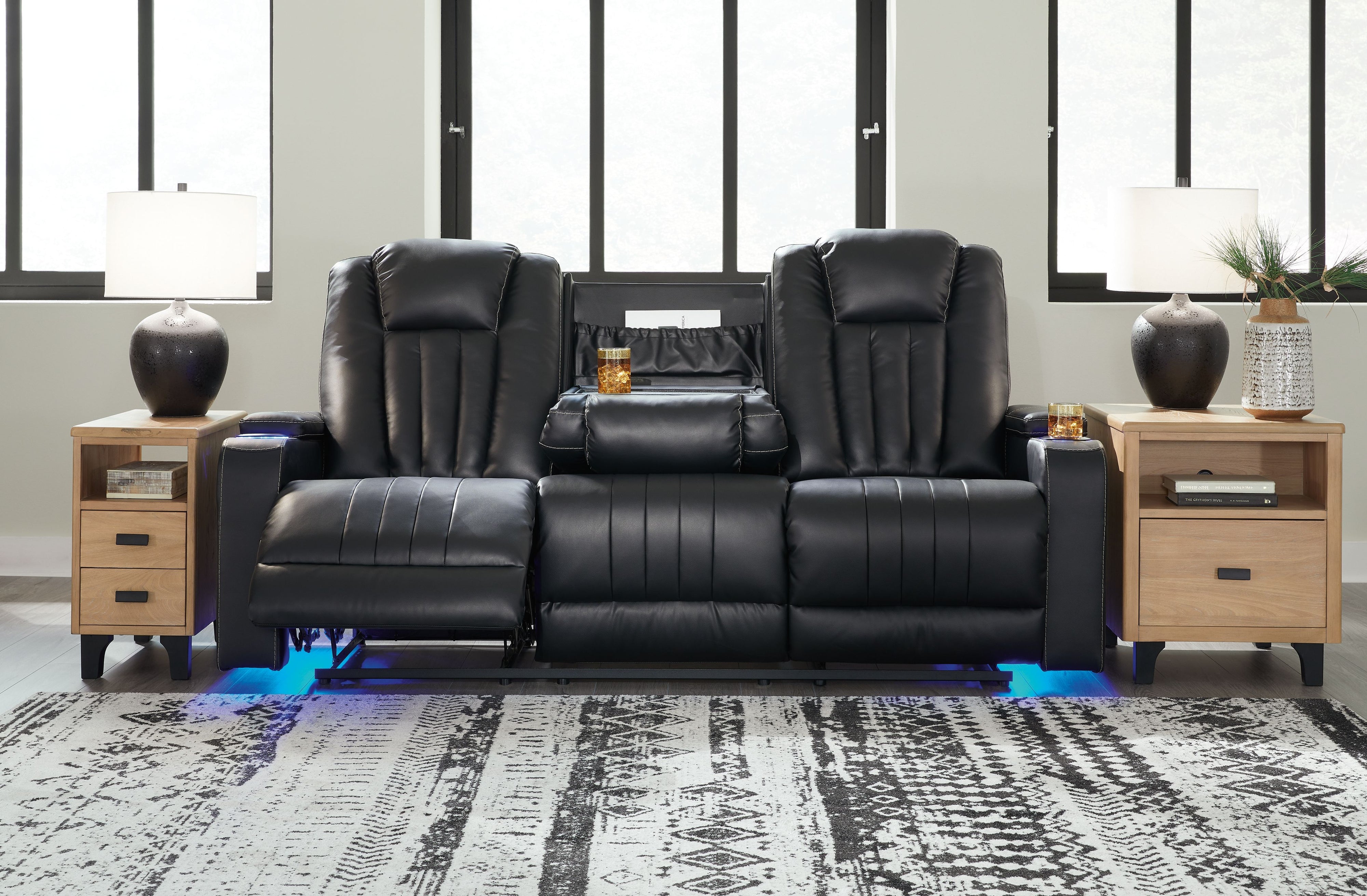 Center Point - Black - Rec Sofa W/Drop Down Table