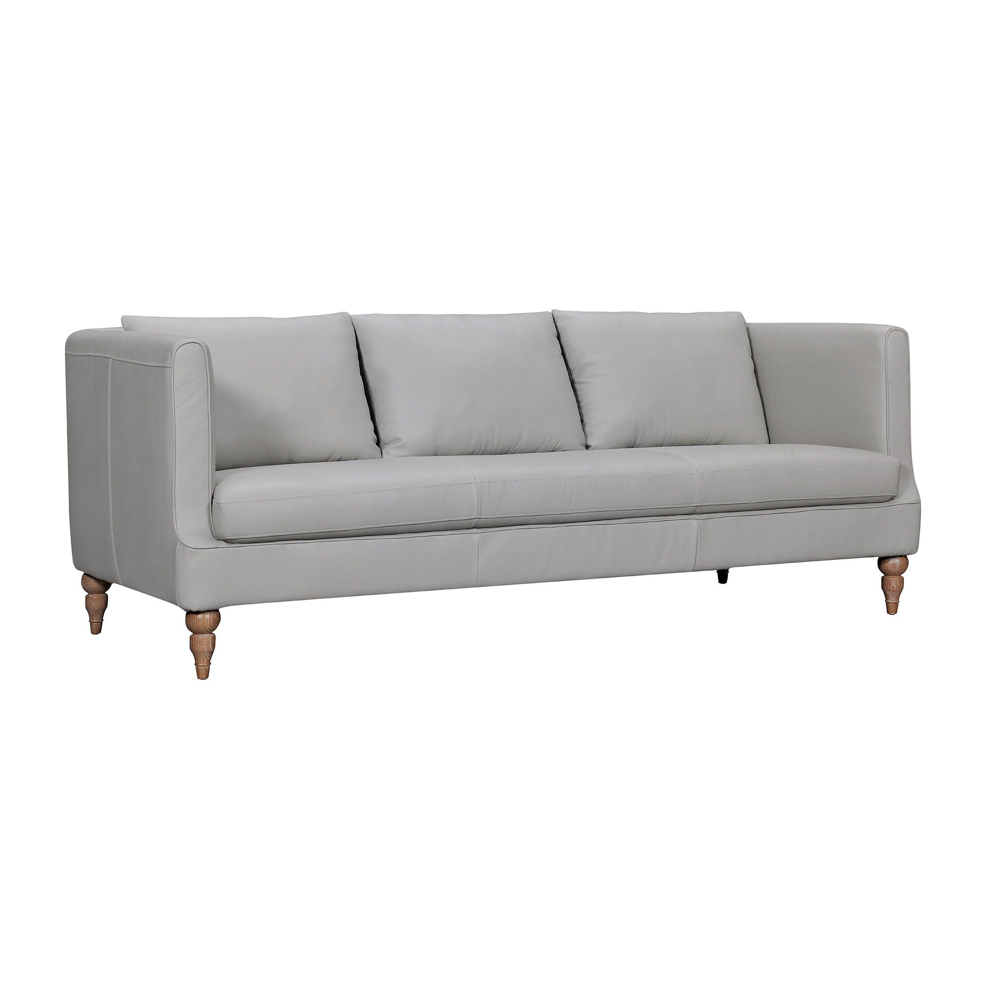 Leather Sofa With Brown Legs - Gray