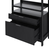 Transitional Wide Reeded Bookshelf With Drawers On Bottom