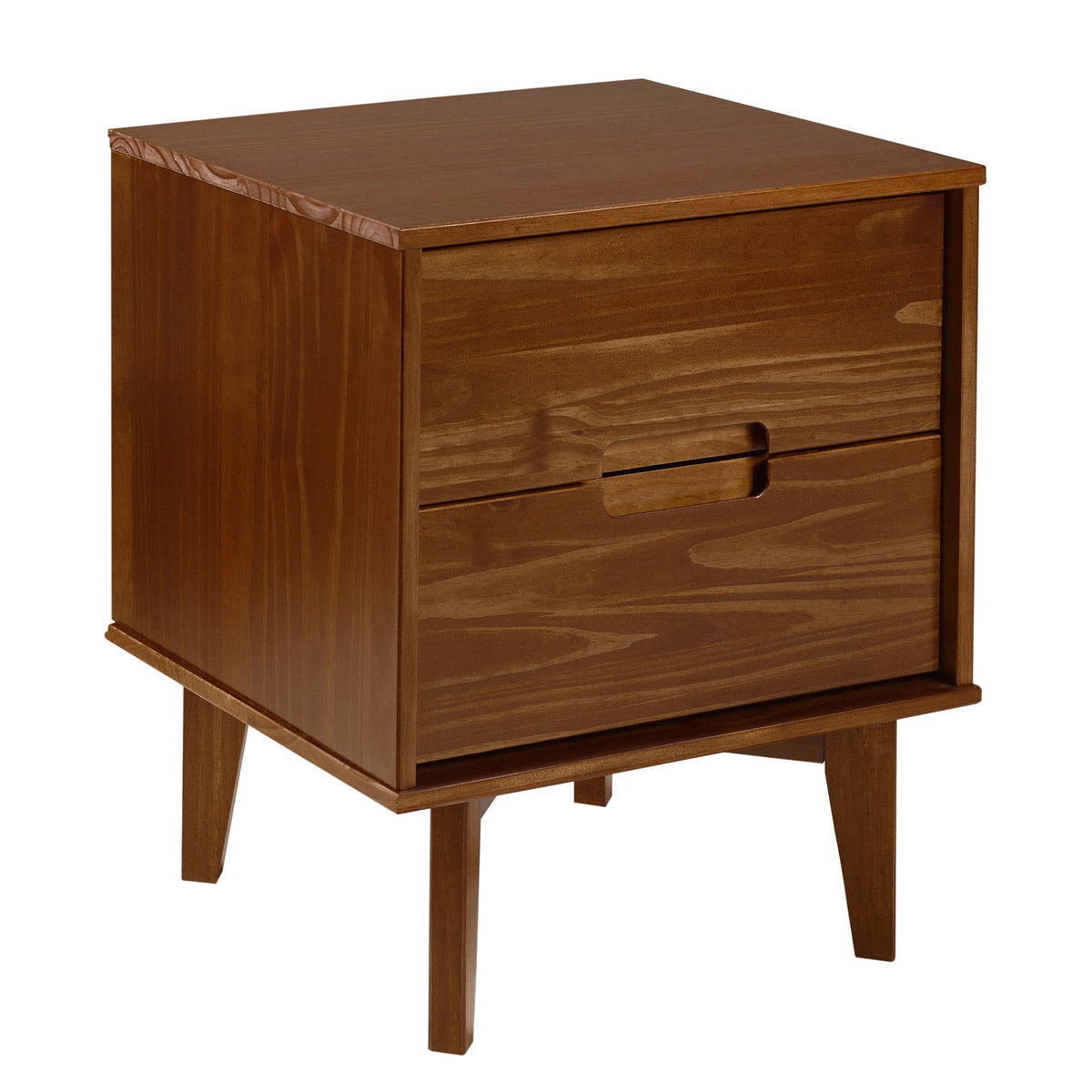 Mid-Century Modern 2 Drawer Solid Wood Nighstand With Cutout Handles Dark Brown by Walker Edison | Bel Furniture