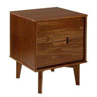 Mid-Century Modern 2 Drawer Solid Wood Nighstand With Cutout Handles Dark Brown by Walker Edison | Bel Furniture