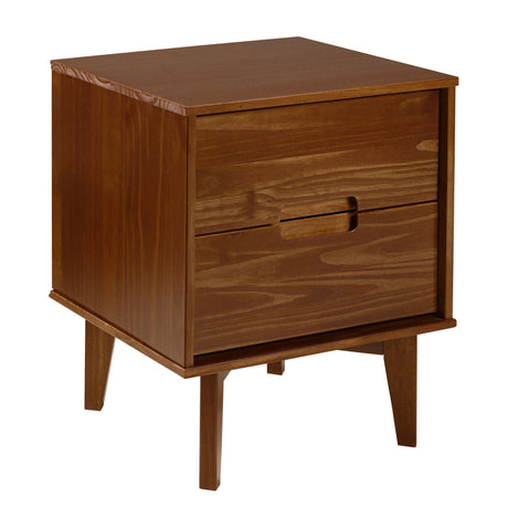 Mid-Century Modern 2 Drawer Solid Wood Nighstand With Cutout Handles Dark Brown by Walker Edison | Bel Furniture
