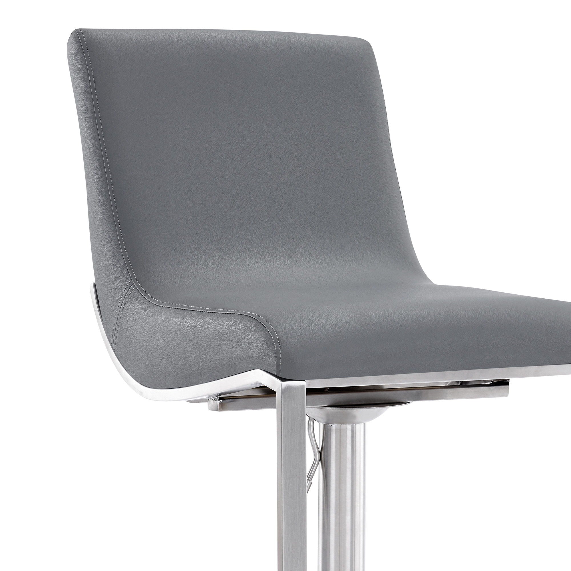 46.5" Faux Leather Swivel Adjustable Height Bar Chair - Gray / Silver