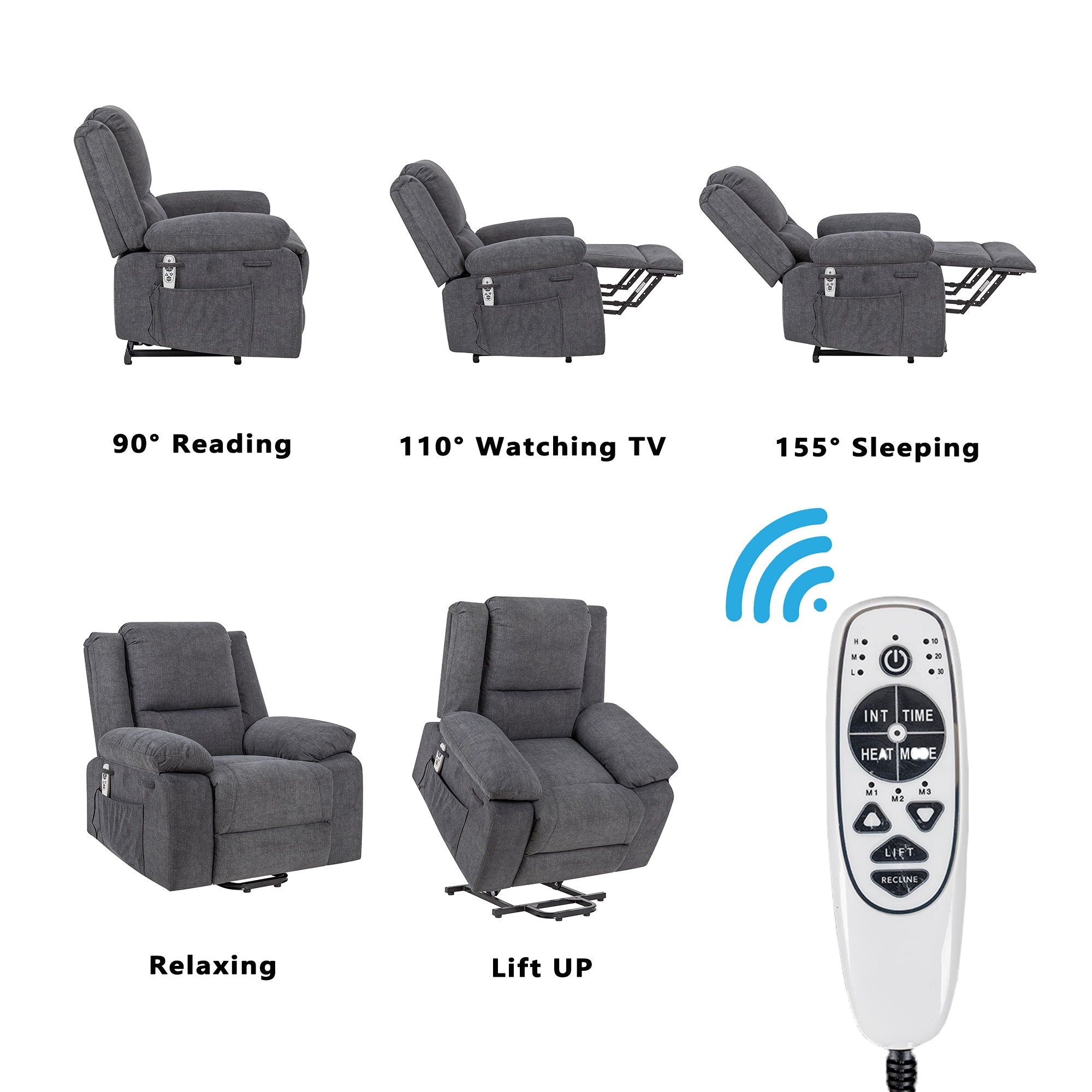 Electric Power Recliner Chair With Massage For Elderly, Remote Control Multi-Function Lifting, Timing, Cushion Heating Chair With Side Pocket