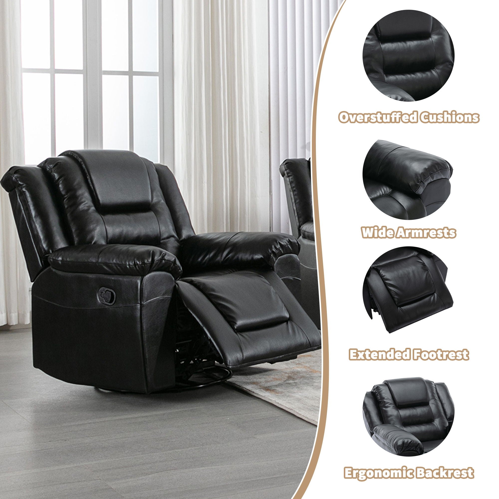 Home Theater Recliner Set Manual Recliner Chair With Wide Armrest, Two Built-In Cup Holders For Living Room