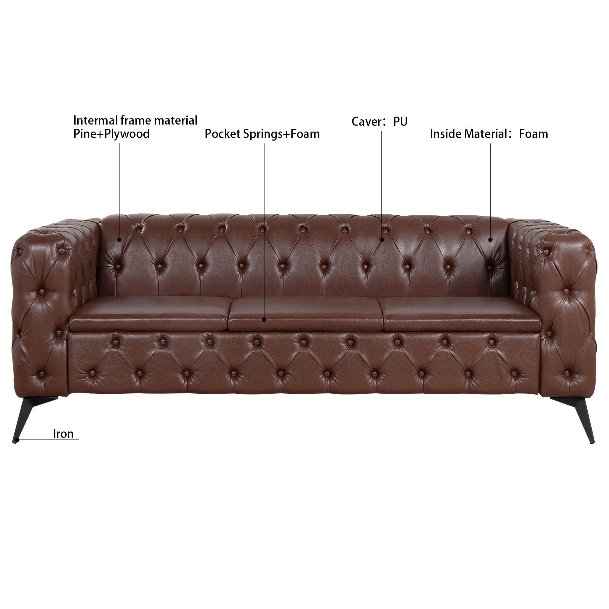 Square Arm Removable Cushion 3 Seater Sofa