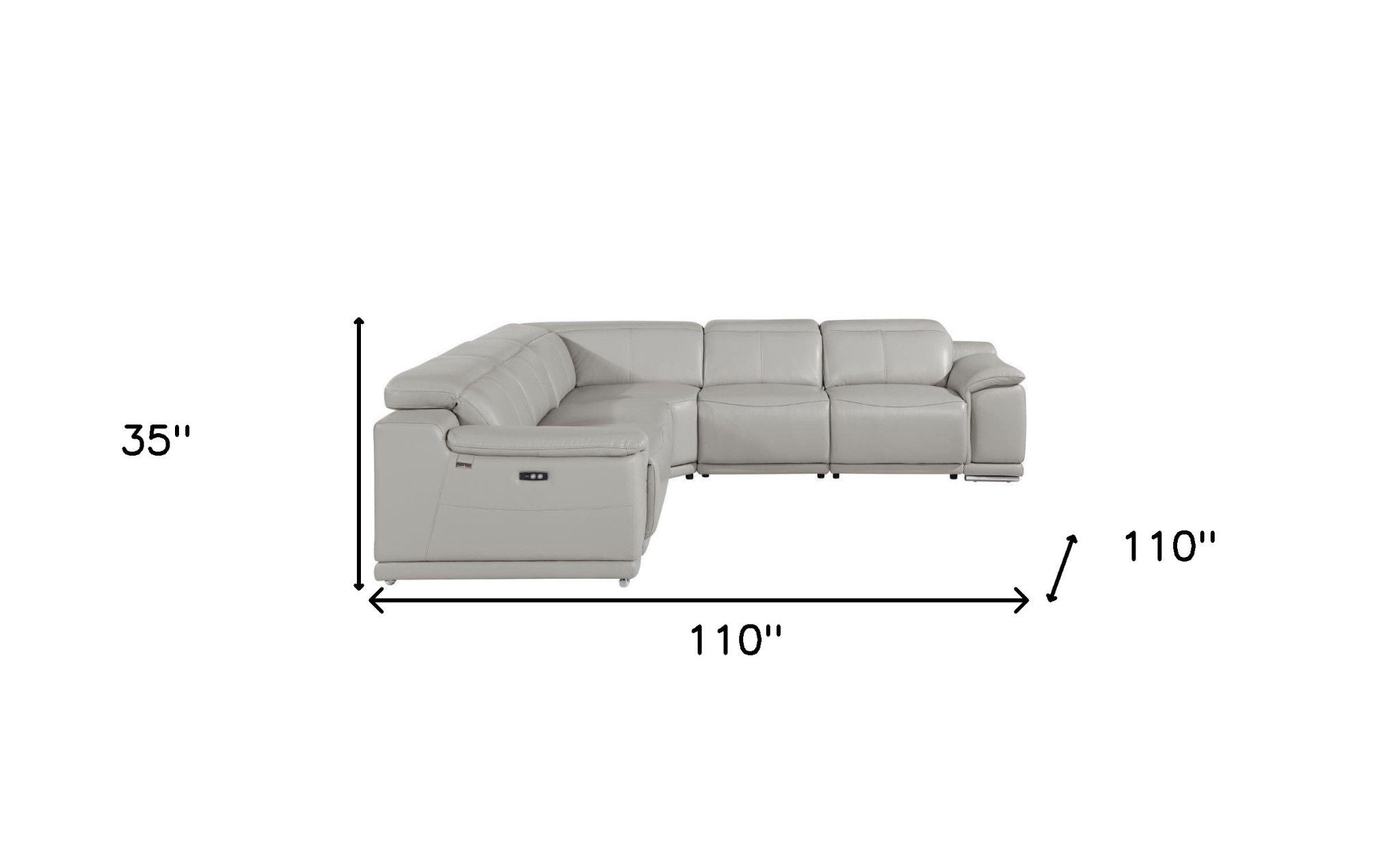 Italian Leather Power Reclining U Shaped Five Piece Corner Sectional With Console - Light Gray