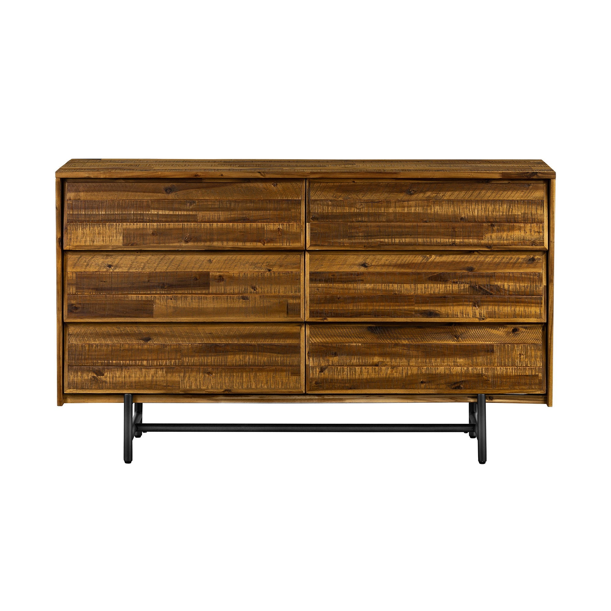 Solid Wood Six Drawer Double Dresser - Brown / Black