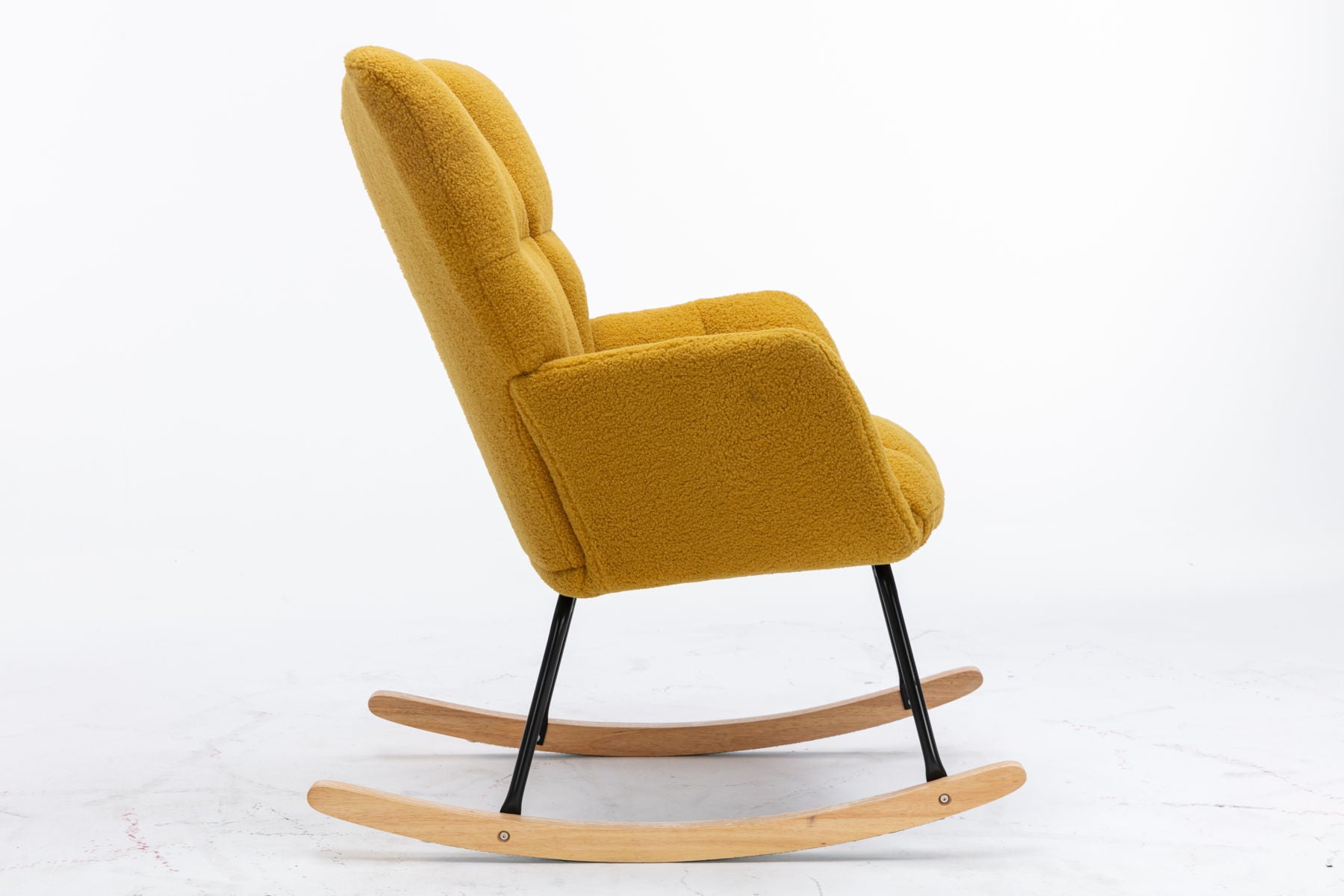 Mid Century Modern Teddy Fabric Tufted Upholstered Rocking Chair Padded Seat For Living Room Bedroom