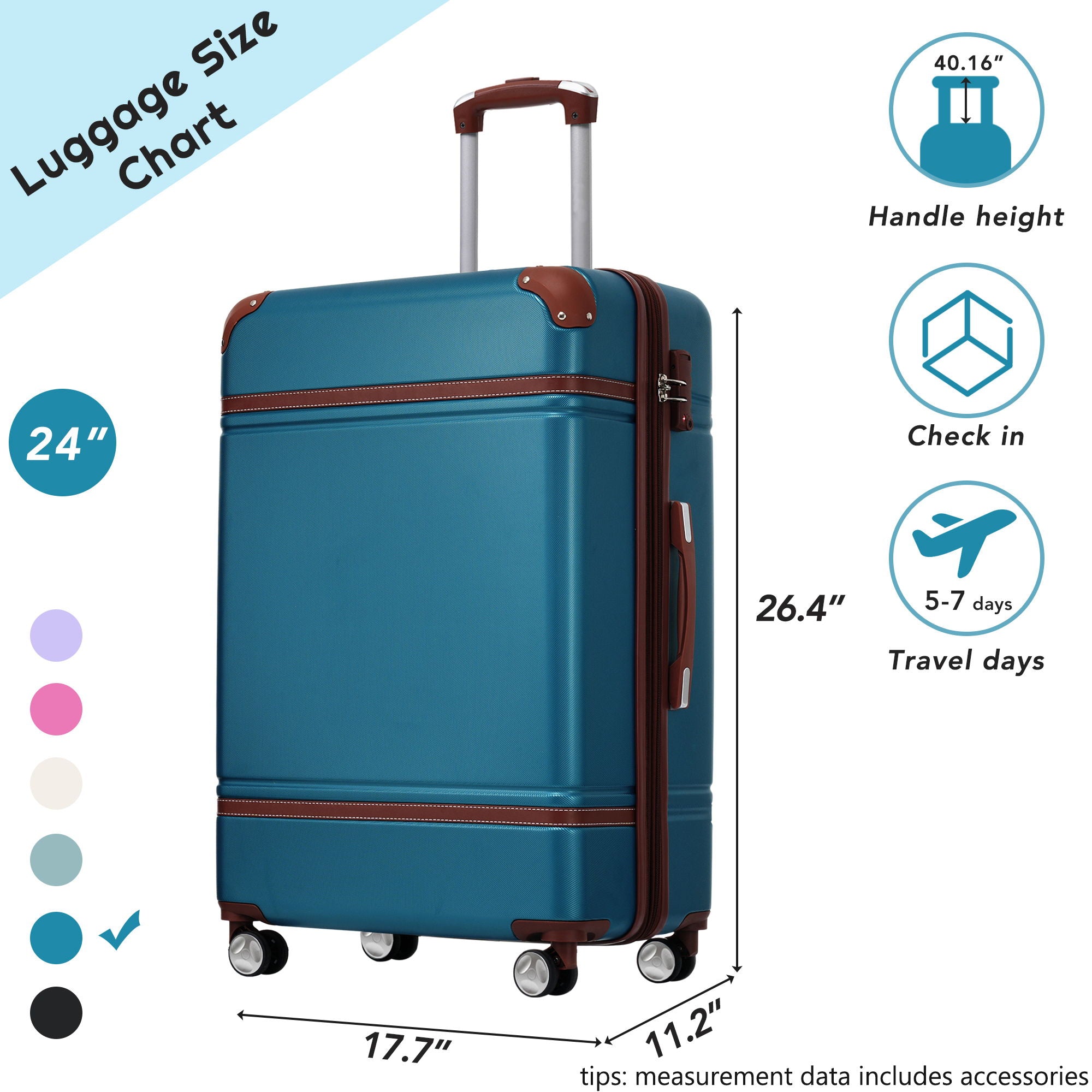 Hardshell Luggage With Tsa Lock, 24" Expandable Lightweight Suitcase With Spinner Wheels, Single Vintage Luggage