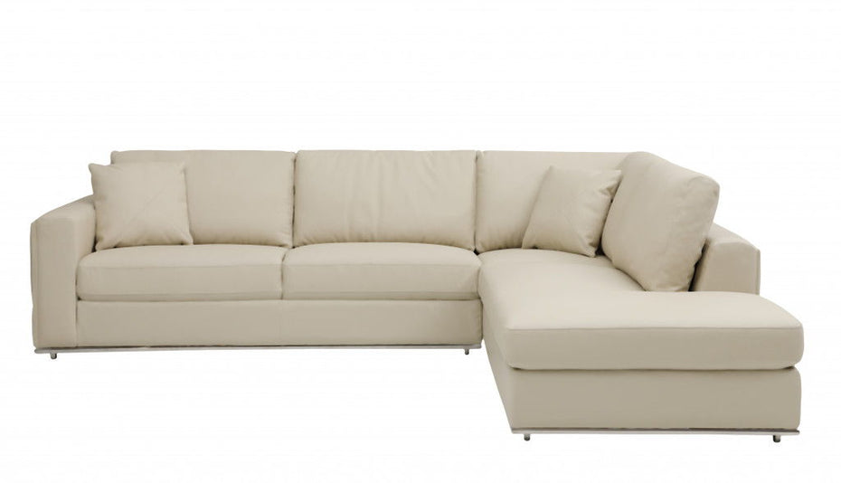 Italian Leather Reclining L Shaped 2 Piece Corner Sectional - Beige