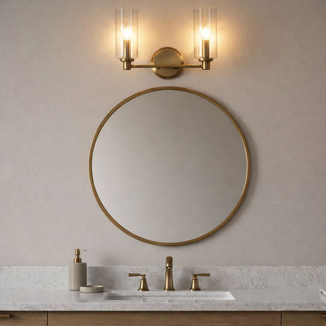 Regal - Double Light Vanity With Clear Ribbed Satin - Antique Brass / Clear - view 5