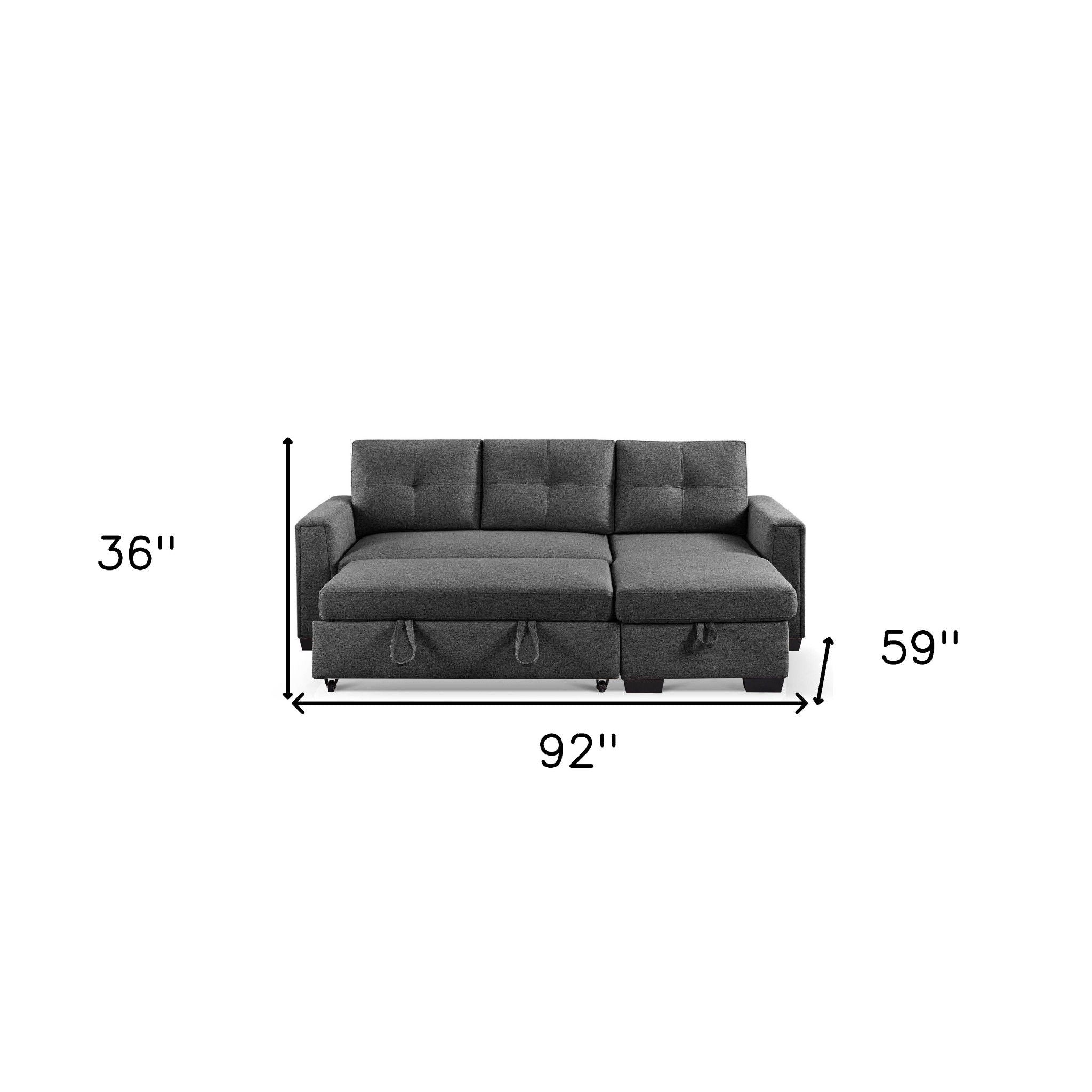 Polyester Blend Convertible Futon Sleeper Sofa With Black Legs - Dark Gray