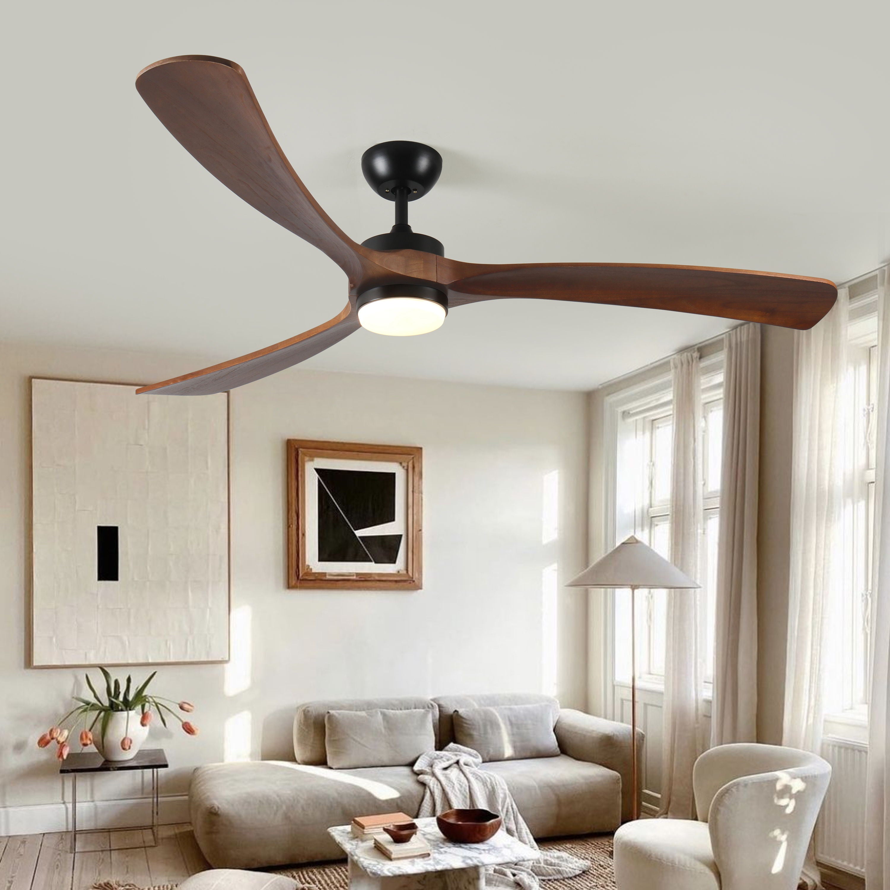 Solid Wood Ceiling Fan With Lights And Remote Control Indoor Outdoor Ceiling Fan 3 Wooden Blades Modern Ceiling Fan For Porch Living Room Bedroom