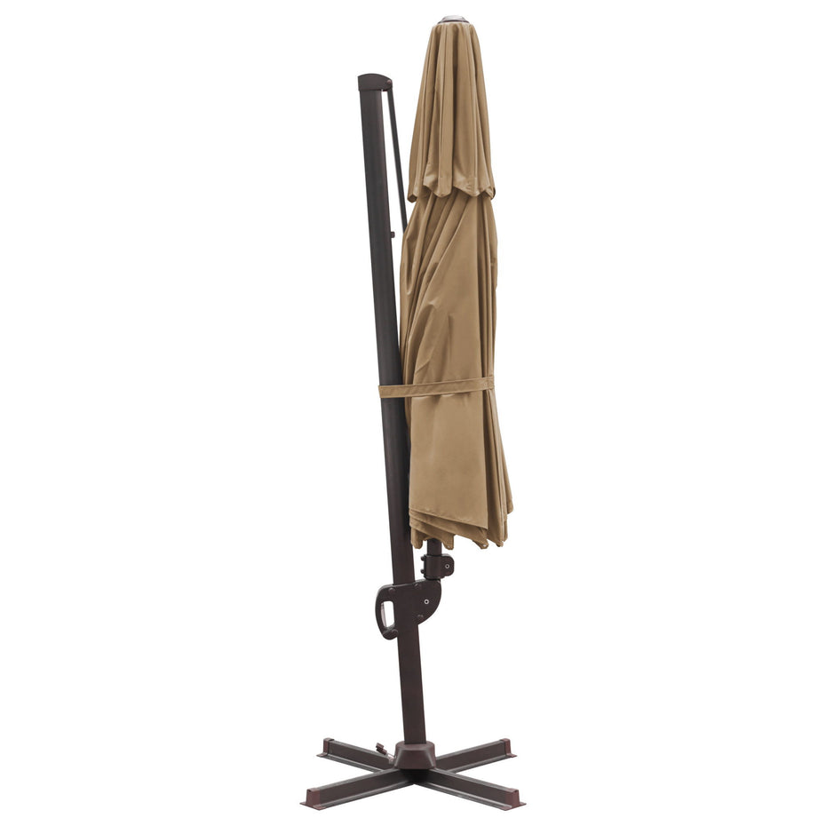 Polyester Round Tilt, Cantilever Patio Umbrella With Stand - Tan