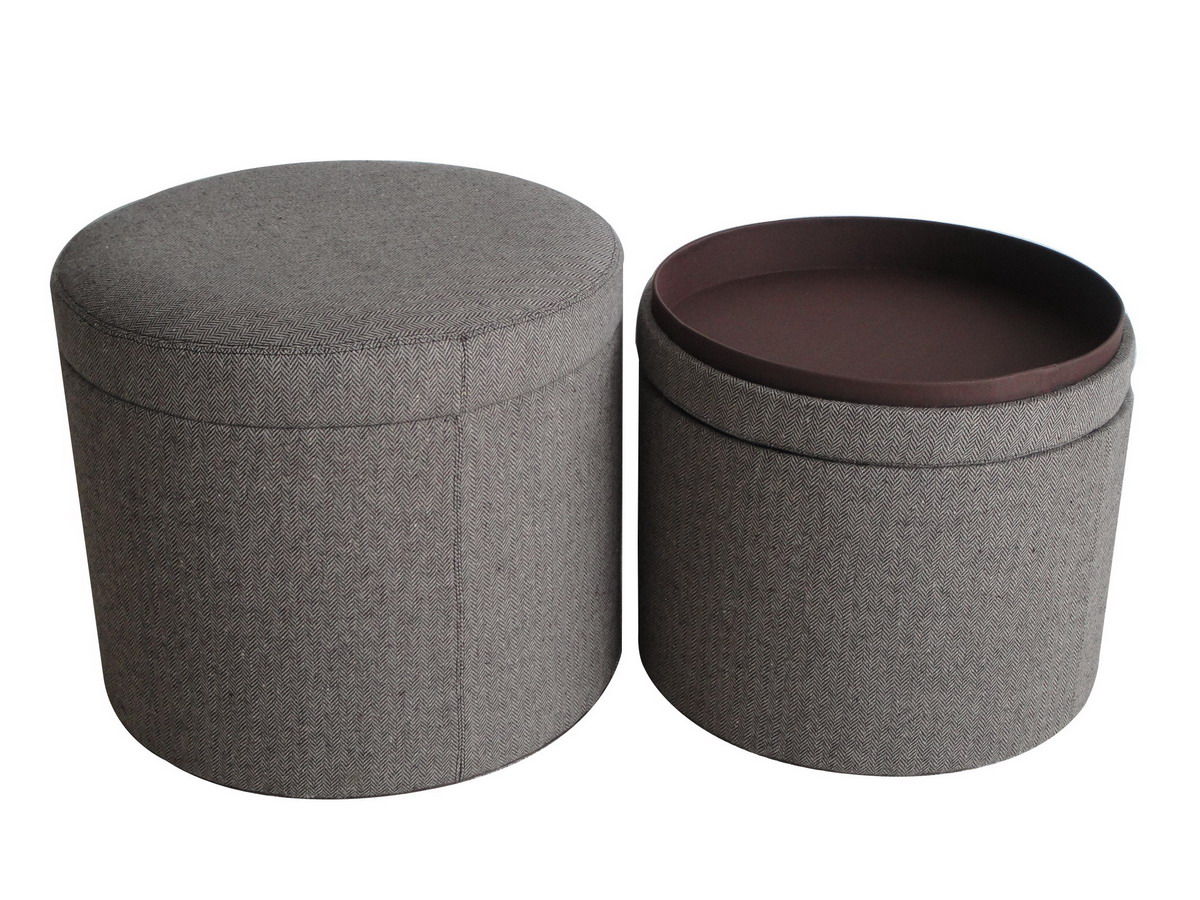 Faux Leather Round Storage - Gray