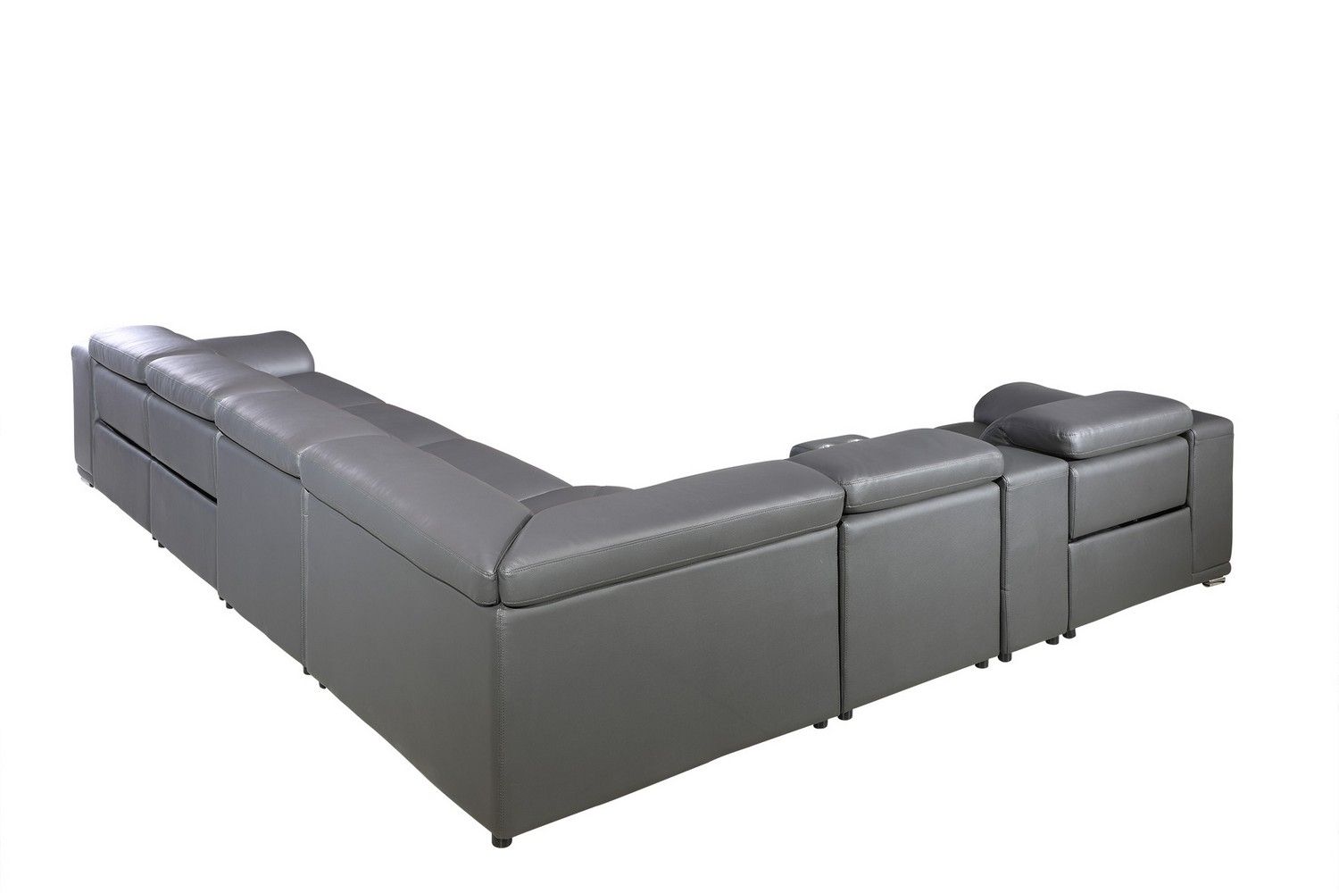 Italian Leather Power Reclining U Shaped Eight Piece Corner Sectional With Console - Gray